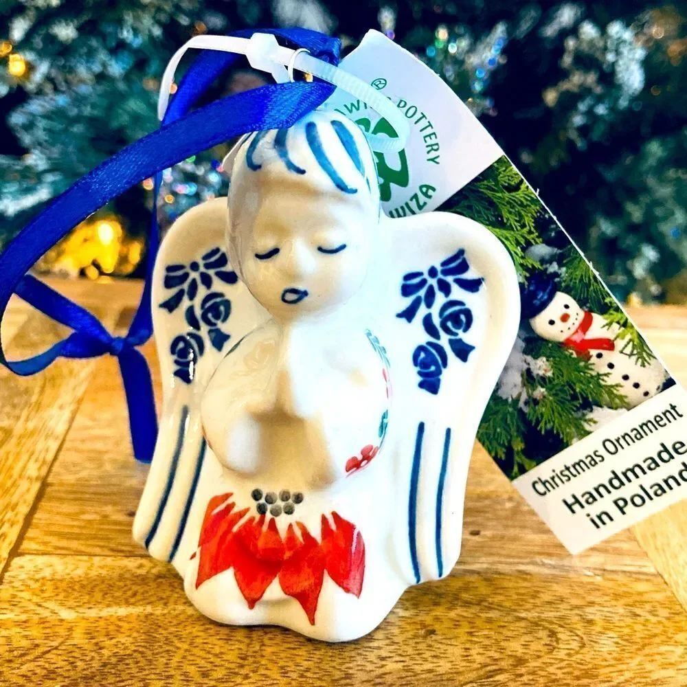 NWT Boleslawiec Polish Pottery Angel Christmas Ornament
